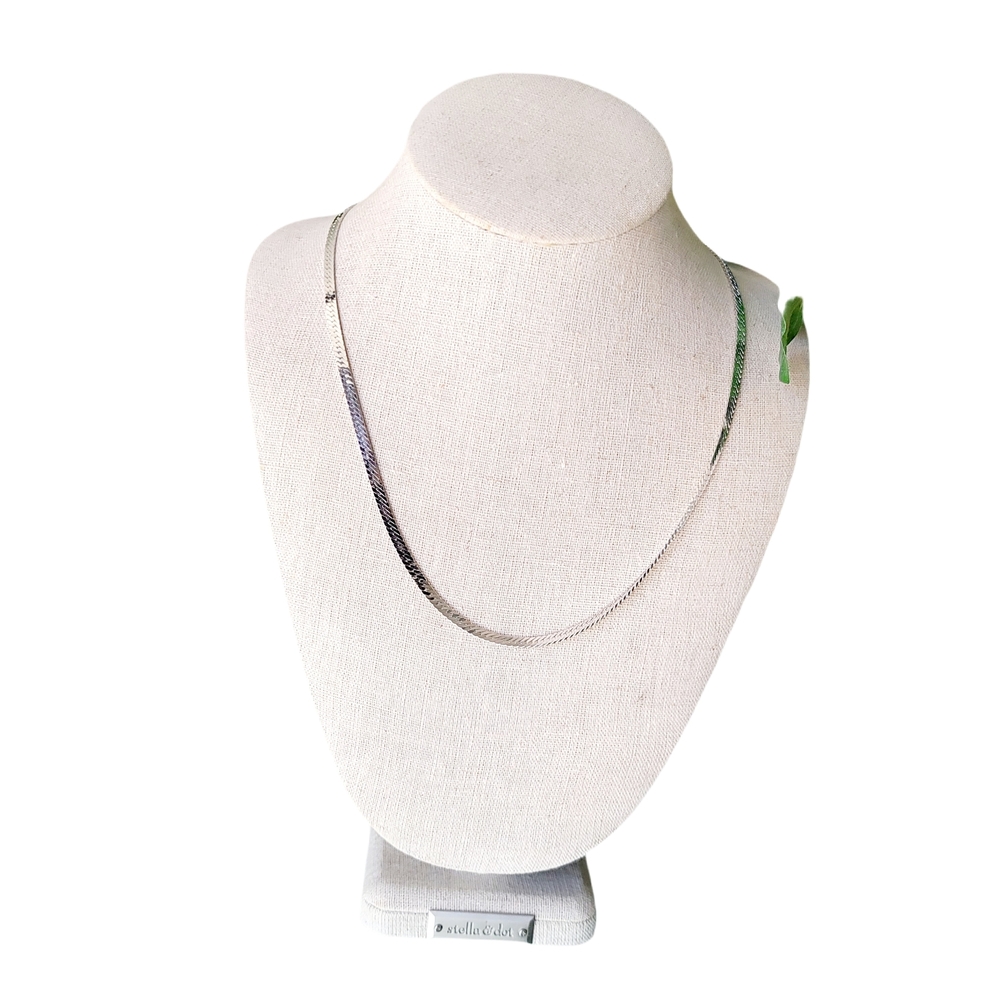 19.5" Vintage Silver-tone Signed Monet Flat Link Herringbone Necklace